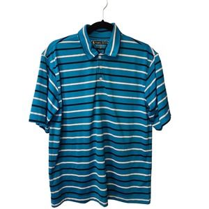 Pebble Beach Performance Blue Striped Golf Polo Short Sleeve Shirt Medium